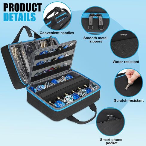 حافظة سهام Ytonet لـ 12 سهمًا، 3 أكياس بلاستيكية قابلة للإزالة للملحقات والنصائح والأعمدة والطيران، حقيبة حمل سهام مع جيب أمامي للهاتف المحمول، مناسبة للسهام ذات الأطراف الناعمة والفولاذية، أسود (الجراب فقط) in Kuwait