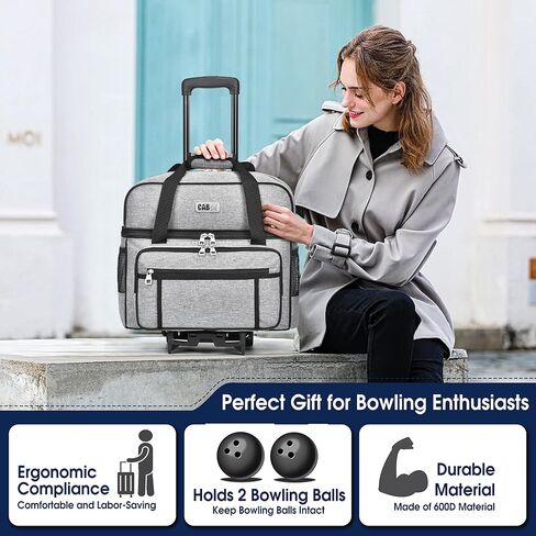 حقيبة بولينج ذات بكرتين CAB55 مع حجرة منفصلة للأحذية، وحقيبة بولينج ذات كرتين بعجلات، (حتى مقاس الرجال الأمريكي 16)، وجيوب متعددة للملحقات متعددة الوظائف in Kuwait