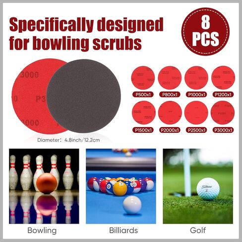 Loopeer 8 Pack Bowling Sanding Pads Bowling Accessories Bowling Ball Sanding Sand Pads Polishing Cleaning Kit, Grit 500, 800, 1000, 1200, 1500, 2000, 2500, 3000 for Different Texture in Saudi Arabia