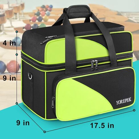 حقيبة كرة البولينج من YOREPEK، حقيبتان لحمل كرات البولينج مع حامل كرة مبطن وجيب كبير معزول، حقيبة أحذية بولينج مقاومة للماء تناسب مقاس 14 حذاء، حقيبة إكسسوارات البولينج للنساء والرجال، أسود in Kuwait