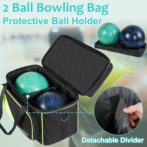حقيبة كرة البولينج من YOREPEK، حقيبتان لحمل كرات البولينج مع حامل كرة مبطن وجيب كبير معزول، حقيبة أحذية بولينج مقاومة للماء تناسب مقاس 14 حذاء، حقيبة إكسسوارات البولينج للنساء والرجال، أسود in Kuwait