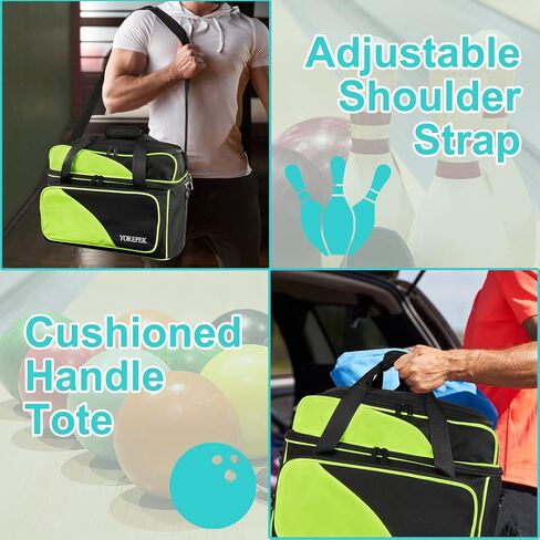 حقيبة كرة البولينج من YOREPEK، حقيبتان لحمل كرات البولينج مع حامل كرة مبطن وجيب كبير معزول، حقيبة أحذية بولينج مقاومة للماء تناسب مقاس 14 حذاء، حقيبة إكسسوارات البولينج للنساء والرجال، أسود in Kuwait
