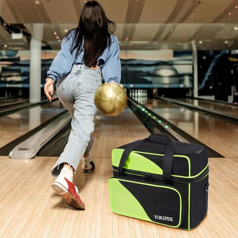 حقيبة كرة البولينج من YOREPEK، حقيبتان لحمل كرات البولينج مع حامل كرة مبطن وجيب كبير معزول، حقيبة أحذية بولينج مقاومة للماء تناسب مقاس 14 حذاء، حقيبة إكسسوارات البولينج للنساء والرجال، أسود in Kuwait