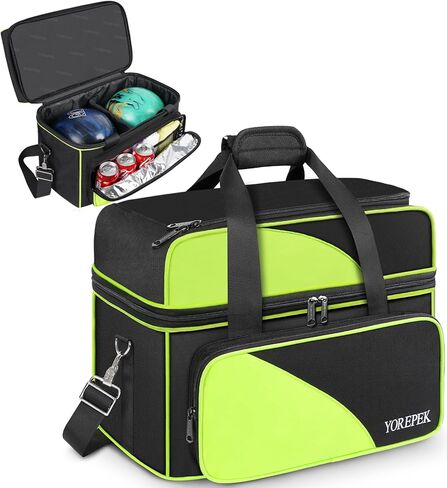حقيبة كرة البولينج من YOREPEK، حقيبتان لحمل كرات البولينج مع حامل كرة مبطن وجيب كبير معزول، حقيبة أحذية بولينج مقاومة للماء تناسب مقاس 14 حذاء، حقيبة إكسسوارات البولينج للنساء والرجال، أسود in Kuwait