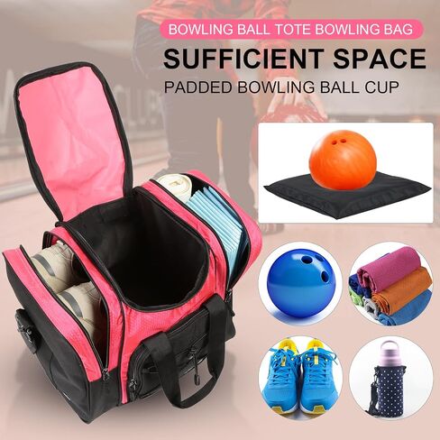 Bowling Ball Bag for Single Ball - Bowling Ball Tote Bag with Padded Ball Holder, 2 Pockets fit Bowling Shoes Up to Mens Size 14 and Accessories in Saudi Arabia