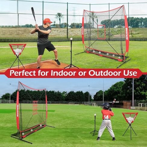 Bearwill Baseball Net, 7x7ft Baseball Softball Practice Net with Large Ball Collection System, Pitching Net with Batting Tee, 2 Strike Zone, Carry Bag, Baseball Nets for Batting Hitting Pitching in Kuwait