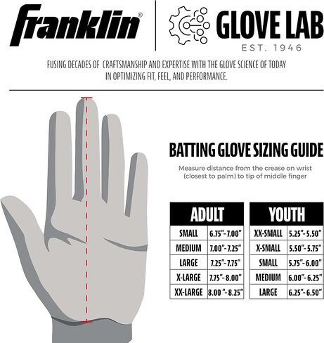 قفازات الضرب البيسبول MLB من Franklin Sports - قفازات الضرب Shok-Sorb X للبيسبول + الكرة اللينة - أزواج قفازات الضرب المبطنة للبالغين + الشباب - ألوان متعددة + مقاسات in Saudi Arabia