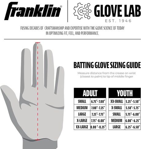 قفازات الضرب البيسبول MLB من Franklin Sports - قفازات الضرب Shok-Sorb X للبيسبول + الكرة اللينة - أزواج قفازات الضرب المبطنة للبالغين + الشباب - ألوان متعددة + مقاسات in Saudi Arabia