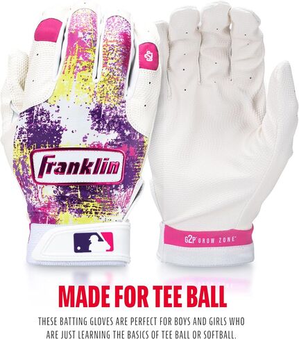 Franklin Sports MLB Youth Teeball Batting Gloves - Grow to Pro Kids Baseball + Softball Flexible Batting Gloves - Boys + Girls Expandable Batting Gloves for Teeball, Baseball + Softball in Kuwait