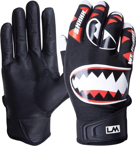 Loudmouth Baseball Batting Gloves - Adult & Youth Sizes | Genuine Pro Grade Leather Palm | Form Fitting Comfortable Spandex Fabric | Adjustable Neoprene Wristband | Adult & Youth Batting Gloves in Kuwait
