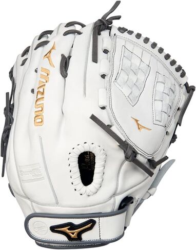 قفاز Mizuno GMVP1250PF4W MVP Prime Fastpitch Softball مقاس 12.5 بوصة، شبكة ترايدنت، غطاء لليد اليمنى، أبيض-رمادي in Kuwait