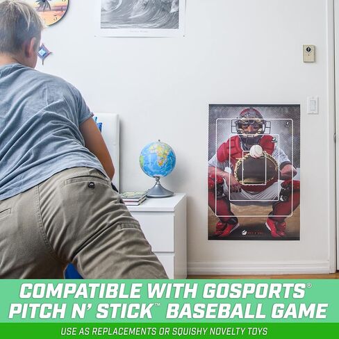 لعبة رمي البيسبول للأطفال من GoSports Pitch N' Stick - اختر بين مجموعة ألعاب الملصقات الجدارية أو 4 كرات بيسبول لاصقة بديلة in Kuwait