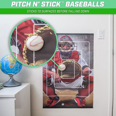 لعبة رمي البيسبول للأطفال من GoSports Pitch N' Stick - اختر بين مجموعة ألعاب الملصقات الجدارية أو 4 كرات بيسبول لاصقة بديلة in Kuwait