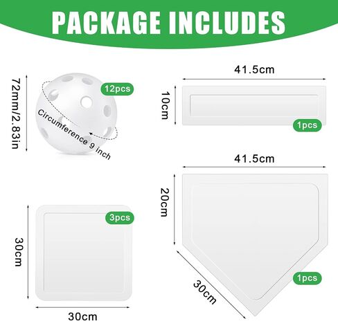 Glimin 17 Pcs Plastic Training Practice Balls and Thrown Down Baseball Bases Set Include 12 Pcs Hollow Soft Balls Plastic Balls with Bag and 5 Pcs Rubber Base Set Home Plate Baseball for Kids Adults in Saudi Arabia
