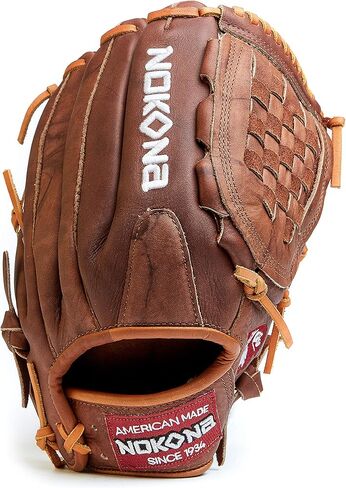 قفاز Nokona W-1300C مصنوع يدويًا من خشب الجوز Slowpitch - رمي اليد اليمنى، شبكة مغلقة للمواقع الخارجية، قفاز للبالغين 13 بوصة، صنع في الولايات المتحدة الأمريكية in Kuwait