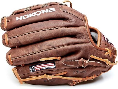 قفاز Nokona W-1300C مصنوع يدويًا من خشب الجوز Slowpitch - رمي اليد اليمنى، شبكة مغلقة للمواقع الخارجية، قفاز للبالغين 13 بوصة، صنع في الولايات المتحدة الأمريكية in Kuwait