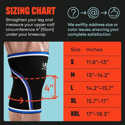 Mava Sports Knee Compression Sleeve & Knee Sleeves for Weightlifting Men & Women - 7mm Neoprene for Cross Training WOD, Gym, Squats & Weightlifting in Kuwait