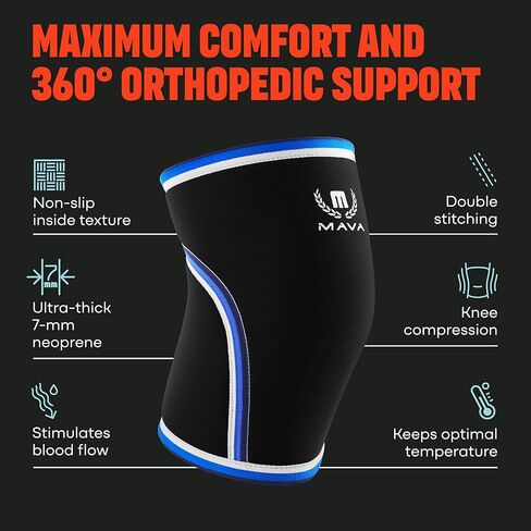Mava Sports Knee Compression Sleeve & Knee Sleeves for Weightlifting Men & Women - 7mm Neoprene for Cross Training WOD, Gym, Squats & Weightlifting in Kuwait