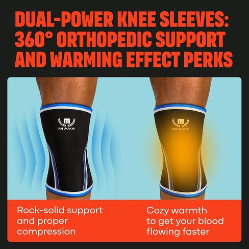 Mava Sports Knee Compression Sleeve & Knee Sleeves for Weightlifting Men & Women - 7mm Neoprene for Cross Training WOD, Gym, Squats & Weightlifting in Kuwait