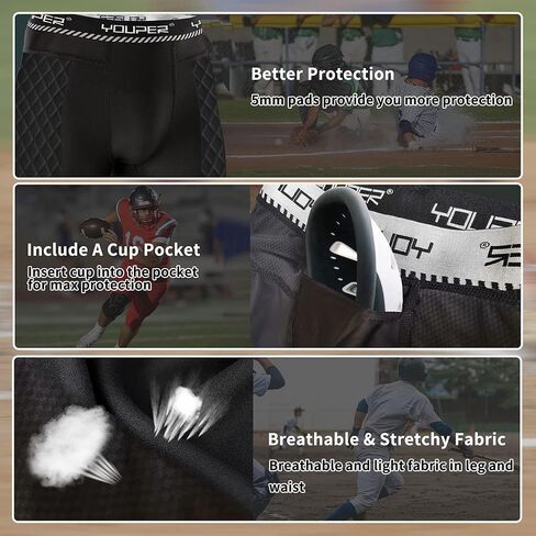 شورت Youper Elite المضغوط المبطن المنزلق مع جيب للبيسبول وكرة القدم in Kuwait