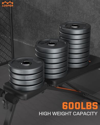 مقعد وزن قابل للتعديل من Lusper قابل للطي - مقعد تمرين ثابت بوزن 600 رطل، قابل للطي بسرعة 5 ثوانٍ ومتعدد الأغراض لتمرين الجسم بالكامل in Kuwait