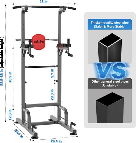 RELIFE REBUILD YOUR LIFE Power Tower Pull Up Bar Station Workout Dip Station for Home Gym Strength Training Fitness Equipment Newer Version,450LBS. in Saudi Arabia