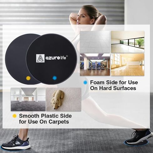 مزلقات أساسية للتمرين من AZURELIFE، أقراص تمرين منزلقة مزدوجة الجوانب تستخدم على السجاد أو الأرضيات الصلبة، خفيفة ومحمولة، مثالية لتمارين البطن والعضلات الأساسية in Kuwait