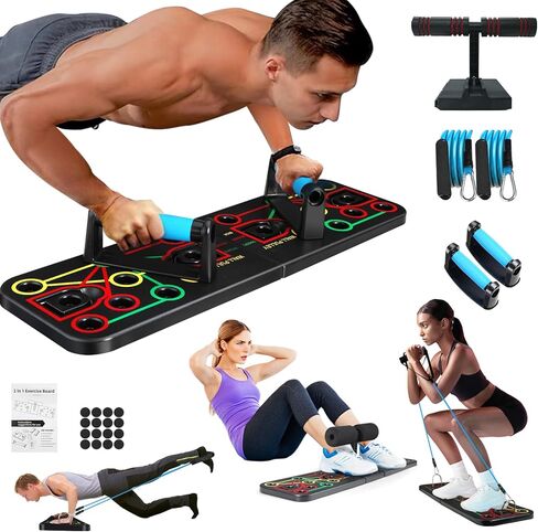 New Upgraded Portable Home Gym with Sit-up Stand, Push Up Board, Premium Resistance Bands, 35-in-1 Multifunctional Strength Training Equipment, Home Fitness for Men and Women in Kuwait