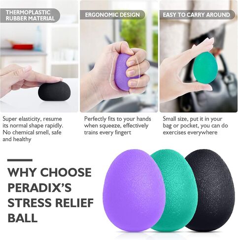 Peradix Hand Grip Strength Trainer, Stress Relief Ball for Adults and Kids, Wrist Rehab Therapy Hand Grip Equipment Ball Squishy Tools - Set of 3 Finger Resistance Exercise Squeezer in Saudi Arabia