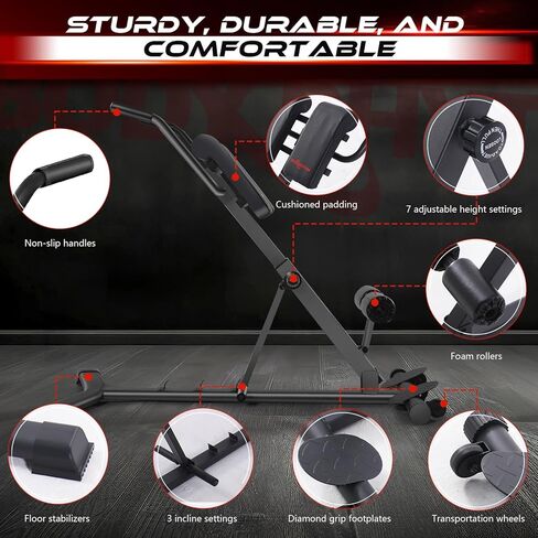 مقعد BODY RHYTHM Hyperextension، كرسي روماني قابل للتعديل والطي، مقعد تدريب متعدد الوظائف، مقعد تمديد خلفي لصالة الألعاب الرياضية المنزلية. in Kuwait