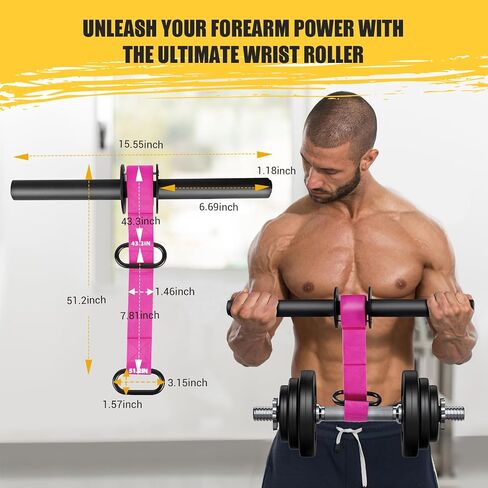 Forearm Strengthener and Wrist Roller, 43.3 in Or 51.2 in Ultra-Strong Nylon Webbing Wrist & Forearm Blaster with Quick Locking Mechanism, Durable Anti-Slip Grip Handles for Forearm Strength Training in Kuwait