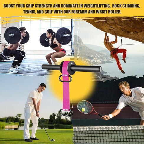 Forearm Strengthener and Wrist Roller, 43.3 in Or 51.2 in Ultra-Strong Nylon Webbing Wrist & Forearm Blaster with Quick Locking Mechanism, Durable Anti-Slip Grip Handles for Forearm Strength Training in Kuwait