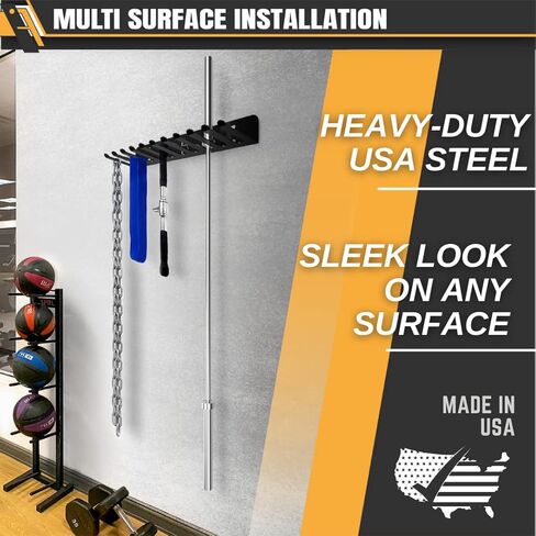 رف تخزين الصالة الرياضية أوميغا من الولايات المتحدة الأمريكية 9 أو 11 خطاف منظم حائط لصالة الألعاب الرياضية شديد التحمل - تخزين ملحقات الصالة الرياضية - أشرطة المقاومة، حبال القفز، الحدائد، أحزمة الرفع، ملحقات الكابلات in Kuwait