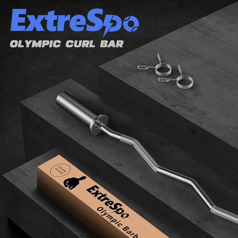 قضيب الحديد Olympic EZ Curl، 47 بوصة EZ Curl Bar لرفع الأثقال، العضلة ذات الرأسين، ثلاثية الرؤوس، تمرين مجموعة عضلات الظهر/الساق، شريط تجعيد الكروم لألواح الوزن 2 بوصة، مع 2 الياقات الربيعية in Kuwait