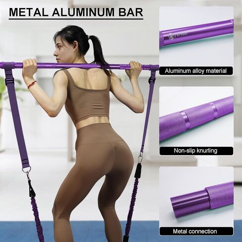 J Bryant 48 in Metal Pilates Bar Kit Resistance Band Training Bar Set with Resistance Band Foot Straps Exercise Full Body Workout Home Gym Equipment in Saudi Arabia