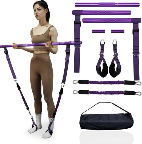 J Bryant 48 in Metal Pilates Bar Kit Resistance Band Training Bar Set with Resistance Band Foot Straps Exercise Full Body Workout Home Gym Equipment in Saudi Arabia