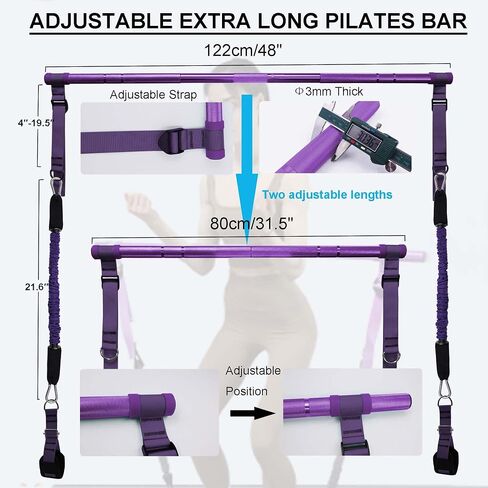 J Bryant 48 in Metal Pilates Bar Kit Resistance Band Training Bar Set with Resistance Band Foot Straps Exercise Full Body Workout Home Gym Equipment in Saudi Arabia