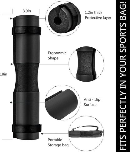 وسادة القرفصاء - وسادة أثقال إسفنجية لوسائد القرفصاء، والطعنات وبطانة البار لضغطات الورك - وسادة قضيب الوزن الأوليمبية القياسية - توفر وسادة للرقبة والكتفين أثناء التدريب in Kuwait