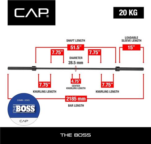 CAP Barbell The Beast (إصدار جديد) - أسود/كروم، بدون مركز Knurl in Kuwait