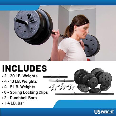مجموعة وزن Duracast Barbell بوزن 105 رطل في الولايات المتحدة مع اثنين من الدمبل وبار 6 أقدام لصالة الألعاب الرياضية المنزلية in Kuwait