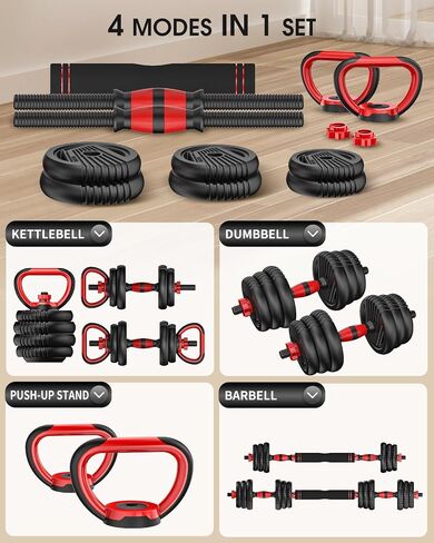 Adjustable Dumbbell Set 20LBS/35LBS/55LB/70LBS/90lbs Free Weights Dumbbells, 4 in 1 Weight Set, Dumbbell, Barbell, Kettlebell, Push-up, Home Gym Fitness Workout Equipment for Men Women in Saudi Arabia
