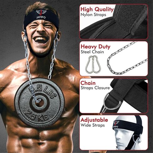 Jayefo Sports Neck Training Exerciser Harness Traps Muscle Builder Head Harness home gym for Strength Fitness Powerlifting Workout Boxing MMA Strong Neck Steel Chain Exerciser strengthener in Kuwait