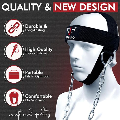 Jayefo Sports Neck Training Exerciser Harness Traps Muscle Builder Head Harness home gym for Strength Fitness Powerlifting Workout Boxing MMA Strong Neck Steel Chain Exerciser strengthener in Kuwait