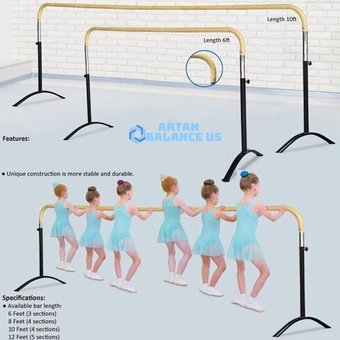 Artan Balance Ballet Barre Portable for Home or Studio, Height Adjustable Bar for Stretch, Pilates, Dance or Active Workouts, Single or Double Bar, Kids and Adults in Saudi Arabia