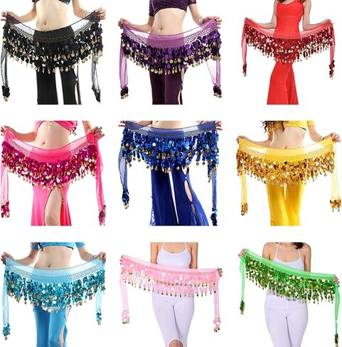 وشاح الورك للرقص الشرقي من WEKIOOBON، تنورة رقص بطن حلوة، لفافة الأداء، عملات معدنية لامعة، زي الرقص الشرقي للنساء in Saudi Arabia