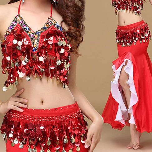وشاح الورك للرقص الشرقي من WEKIOOBON، تنورة رقص بطن حلوة، لفافة الأداء، عملات معدنية لامعة، زي الرقص الشرقي للنساء in Saudi Arabia