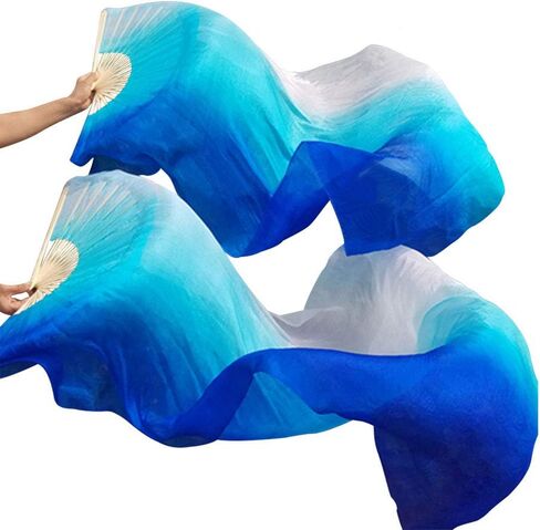 KIKIGOAL 1 Pair(Left+Right) Women Real Silk Belly Dance Fan Veil, Length 180cm Width 90cm in Saudi Arabia