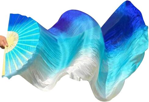 KIKIGOAL 1 Pair(Left+Right) Women Real Silk Belly Dance Fan Veil, Length 180cm Width 90cm in Saudi Arabia