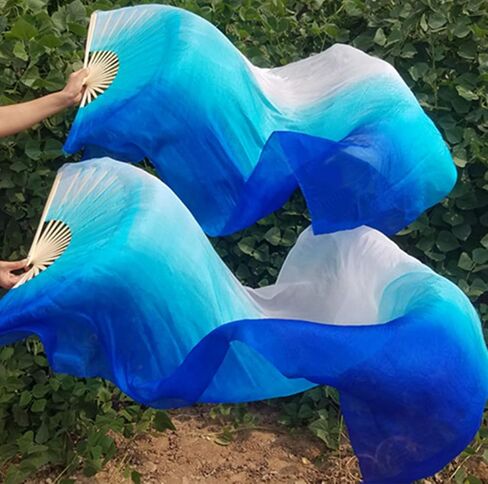 KIKIGOAL 1 Pair(Left+Right) Women Real Silk Belly Dance Fan Veil, Length 180cm Width 90cm in Saudi Arabia
