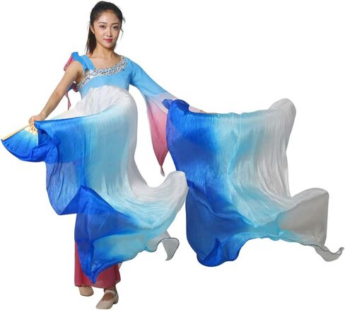 KIKIGOAL 1 Pair(Left+Right) Women Real Silk Belly Dance Fan Veil, Length 180cm Width 90cm in Saudi Arabia